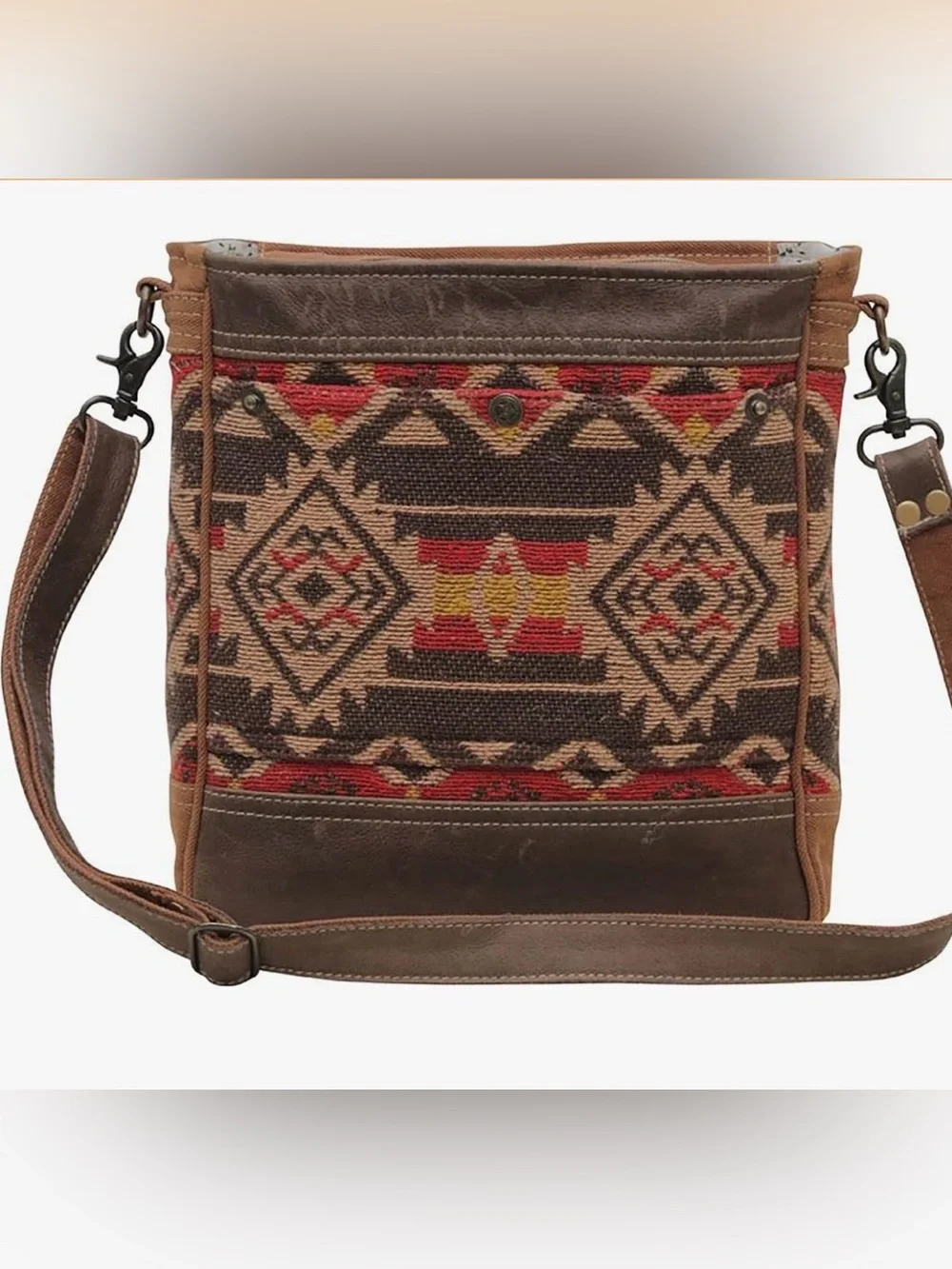 Myra Bag Carolina Shades Western Leather Bag Upcycled Canvas Crossbody Bag